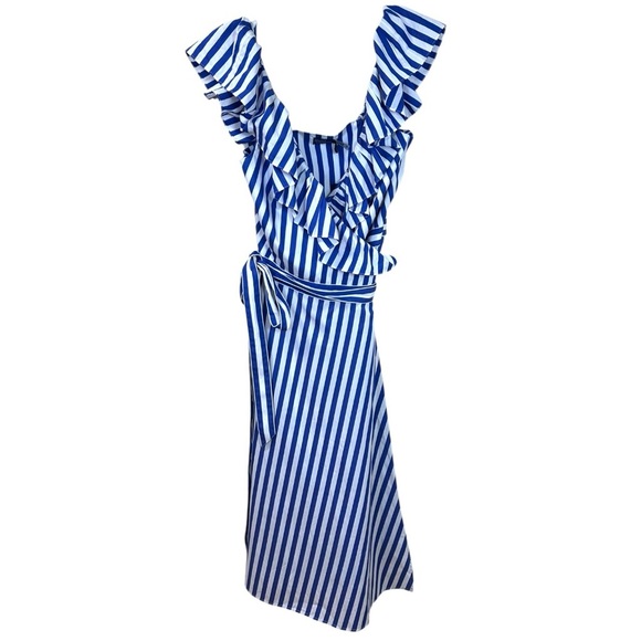 Polo Ralph Lauren, NWT Women’s ‘Avlne’ Stripe Midi Wrap Dress Blue/White, Size 6 - Picture 2 of 8